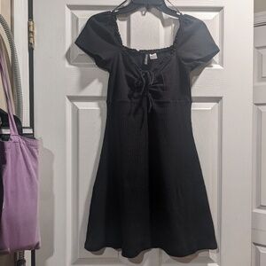 Lace Trim Black Mini Dress with Flared Skirt size small